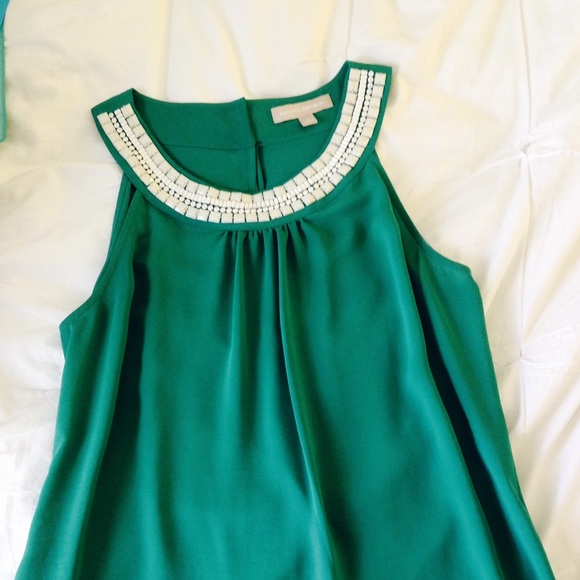 Banana republic teal top w/ ivory bead neckline