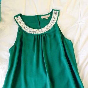 Banana republic teal top w/ ivory bead neckline