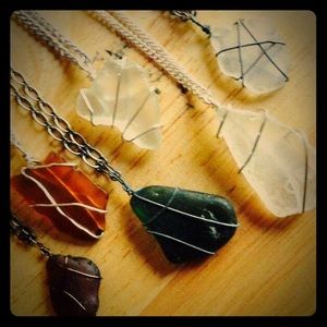 Handmade wire wrapped beach glass necklaces