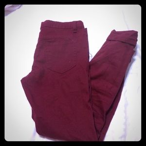 Red skinny jeans.
