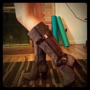 Leather high-heel boots