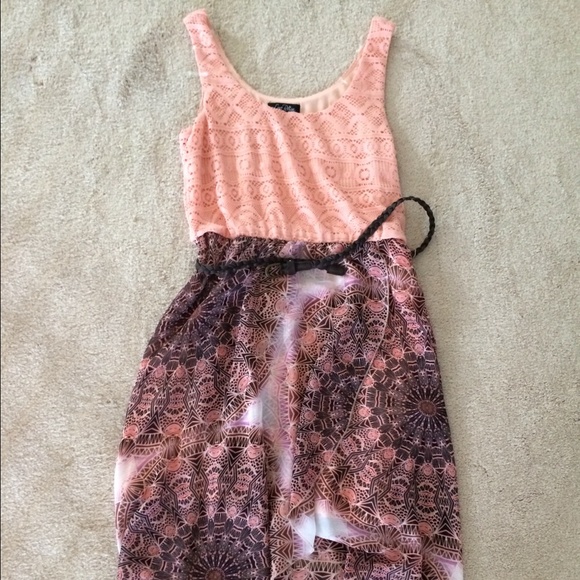 High to Low Coral/Brown Pink Mix Dress