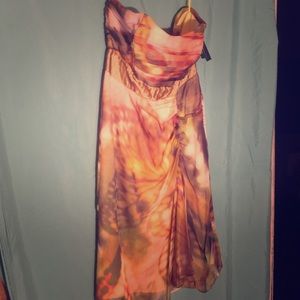 Yellow Multi-Colored Silk Strapless Dress