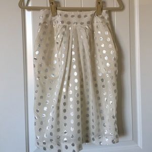 White and silver polka dot pencil skirt