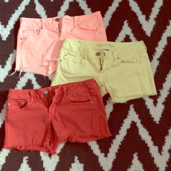 3 Pairs AE Colored Jean Shorts