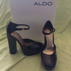 ALDO black ankle strap heels