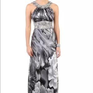 gray floral prom dress