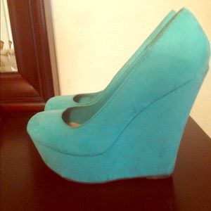 Teal wedge heels