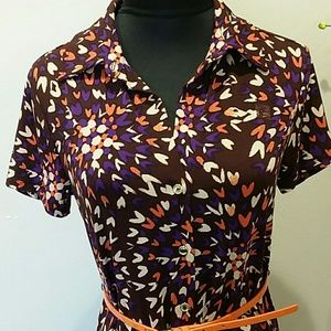 Anne Klein hearts multicolor dress & orange belt