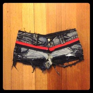 Black and grey acid wash distressed booty shorts