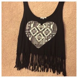 Charlotte Russe Black Heart Fringed Shirt