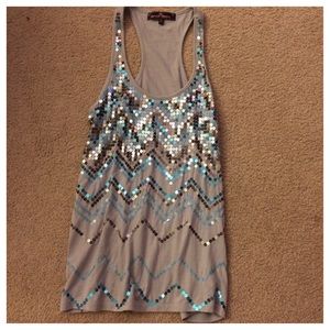 Grey and Blue Sequences Top