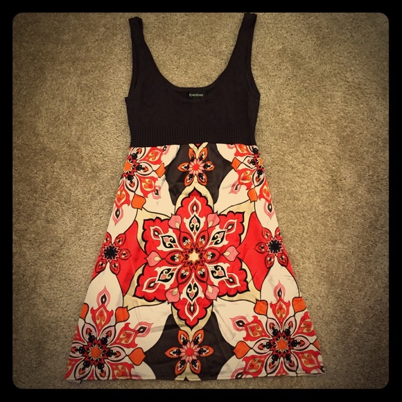 Bebe knit and silk mini dress