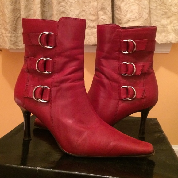Red leather boots