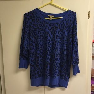 Dark Blue Cheetah Sweater. Mid sleeve