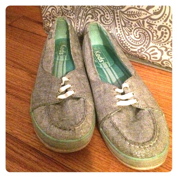 Slightly Used Silver Metallic Keds Slip Ons