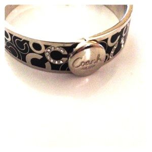 Coach bracelet, black, silver, rhinestones