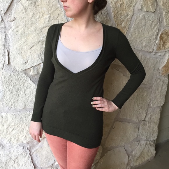 Dark Green Deep V-Neck Sweater - Picture 1 of 1
