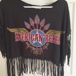 American rebel crop fringe tee