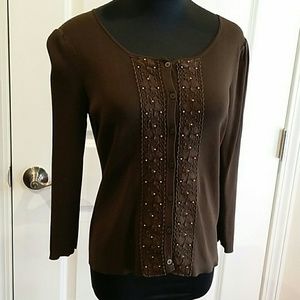 Ann Taylor Loft brown top with lace applique