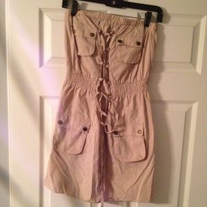 Strapless khaki colored dress