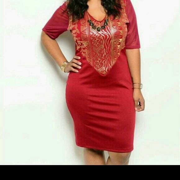 BURGUNDY & GOLD SHEATH DRESS S M L - Picture 1 of 3