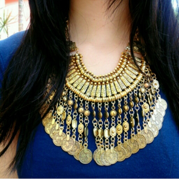 Long gold coin necklace