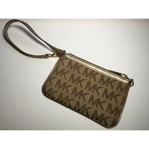 Michael Kors Signature Wristlet in Khaki and Gold