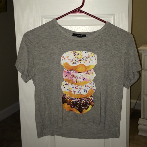 F21 Grey Doughnut Graphic Crop Top