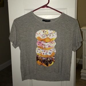 F21 Grey Doughnut Graphic Crop Top