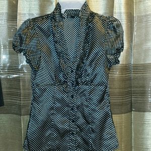 NWOT Black w/white polka dot blouse size small.