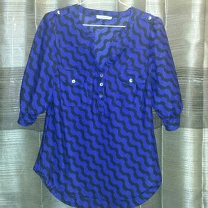 Bright Blue and Black Chevron Blouse size Small
