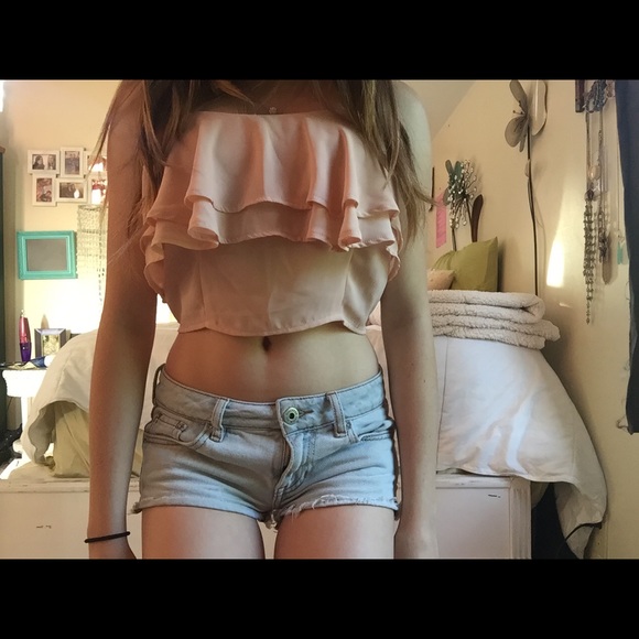 Pink ruffles zip up crop top