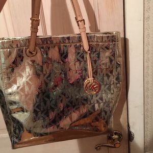 Michael Kors Jet Set Monogram Tote, pale gold