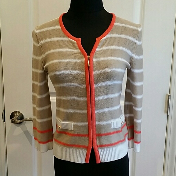Cable & Gauge top in cream white stripe & orange