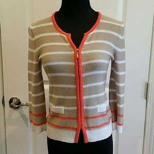 Cable & Gauge top in cream white stripe & orange