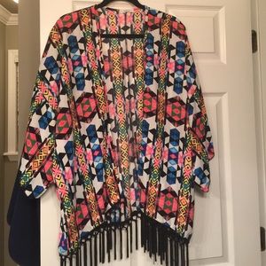 💥LOWERED💥Neon Print Fringe Kimono Festival Style