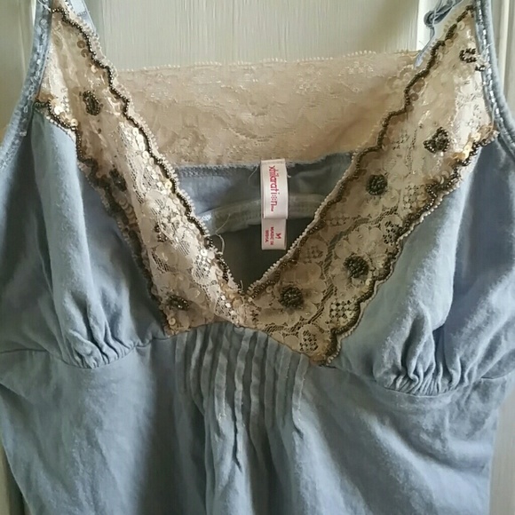 Bo-ho Chic Lacy Beaded Camisole Top Size Medium Color Blue and Cream in EUC - Picture 2 of 3