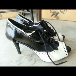 Lace up peep hole heels