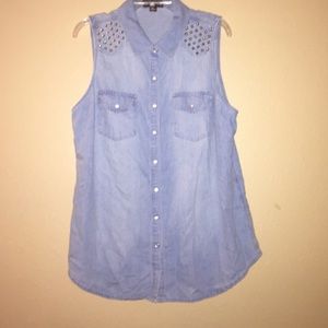 Cute light blue jean studded vest