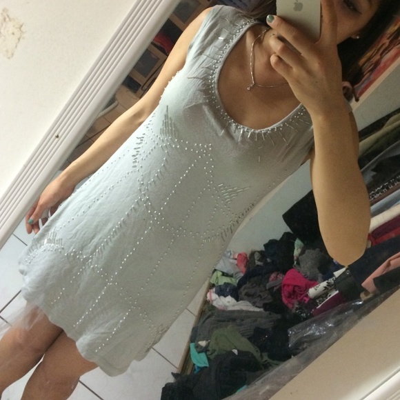 Romeo and Juliet silver and pearl beaded dress