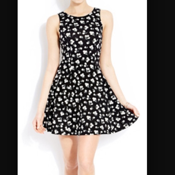 Forever21 black Daisy small flower skater dress