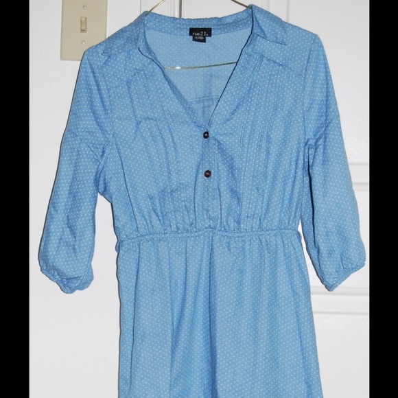 Blue knee length dress with polka dots (white) 🎀