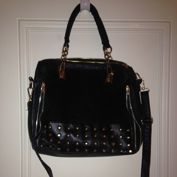 black faux leather purse