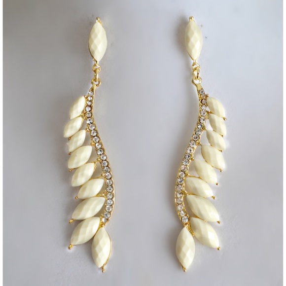 Ivory Crystal Feather-Like Earrings