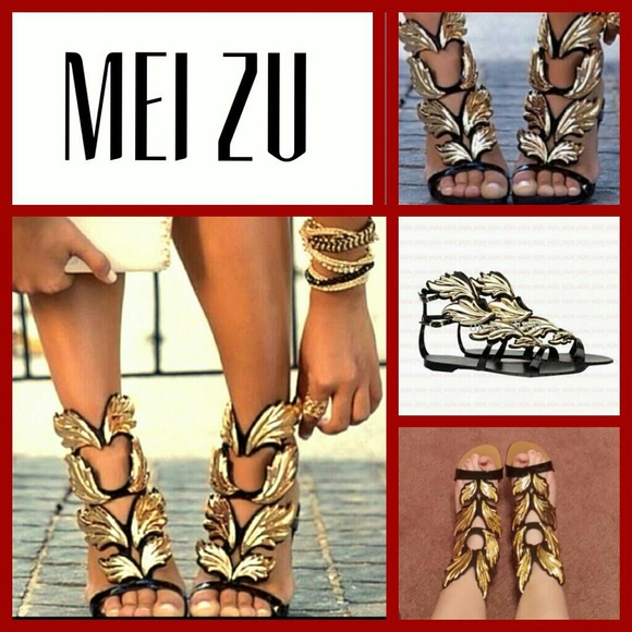Golden leaf - black sandal