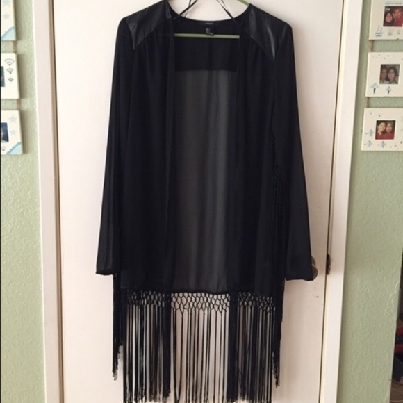 Black mesh fringed cardigan