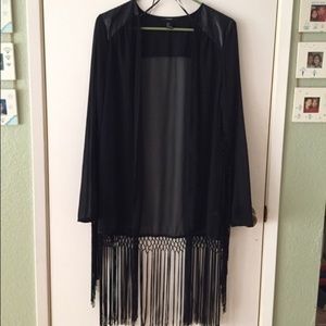 Black mesh fringed cardigan