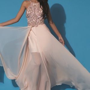 Blush pink jovani halter dress