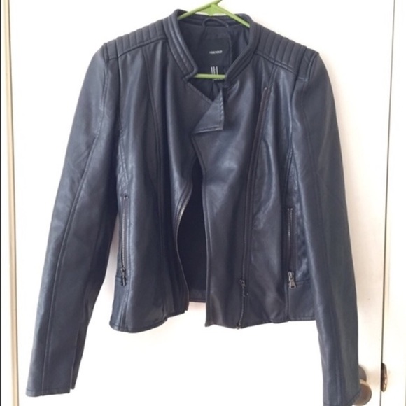 Black/dark navy blue faux leather jacket